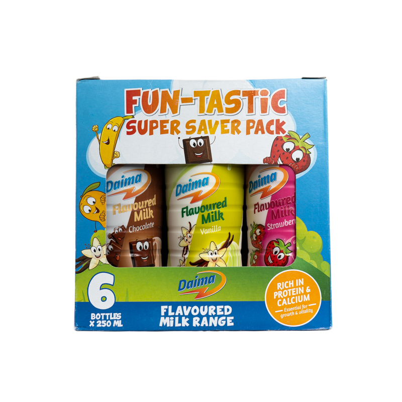 DAIMA ASSORT FLAV MILK 6*250ML PL BTL