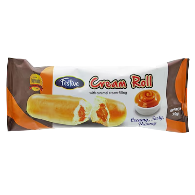 FESTIVE CREAM ROLL 70G CARAMEL