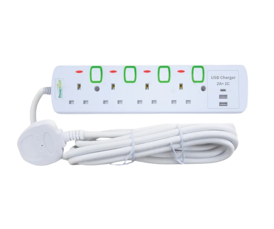 POWERPOINT 4 WAY EXTENSION WITH 2USB N 1C